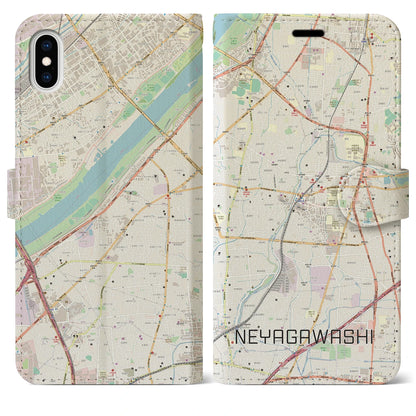 【寝屋川市（大阪府）】地図柄iPhoneケース（手帳タイプ）ナチュラル・iPhone XS Max 用