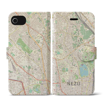 【根津（東京都）】地図柄iPhoneケース（手帳タイプ）ナチュラル・iPhone SE（第3 / 第2世代） / 8 / 7 / 6s / 6 用