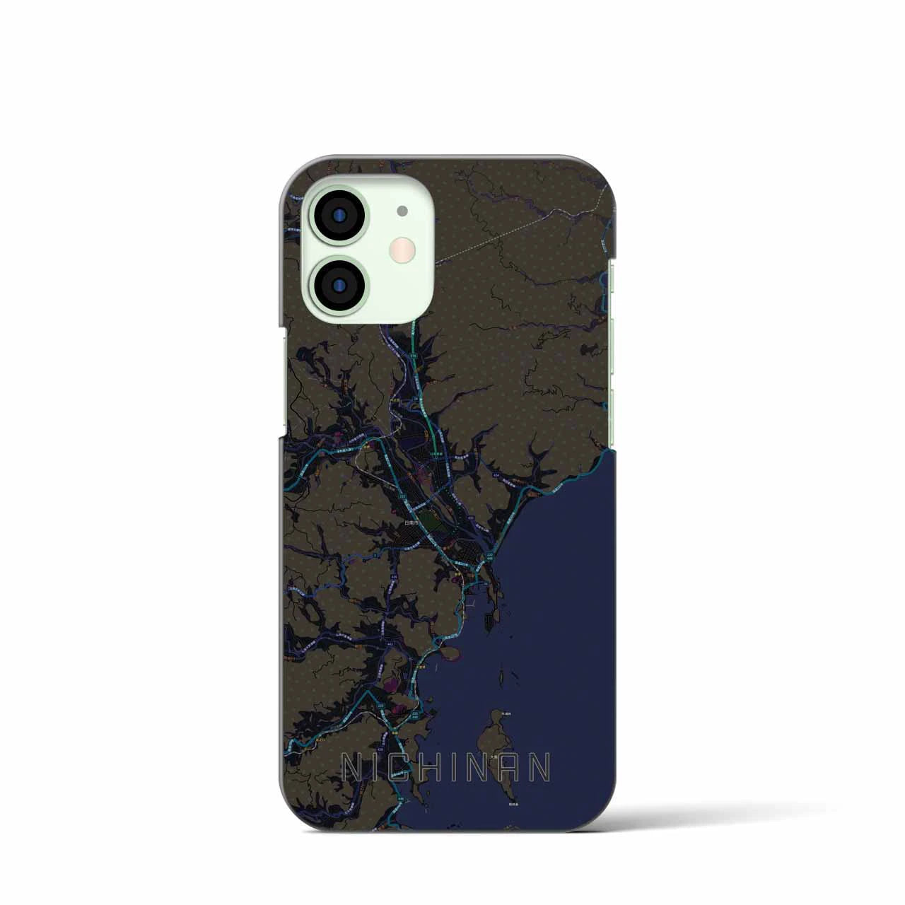 【日南】地図柄iPhoneケース（バックカバータイプ・ブラック）iPhone 12 mini 用