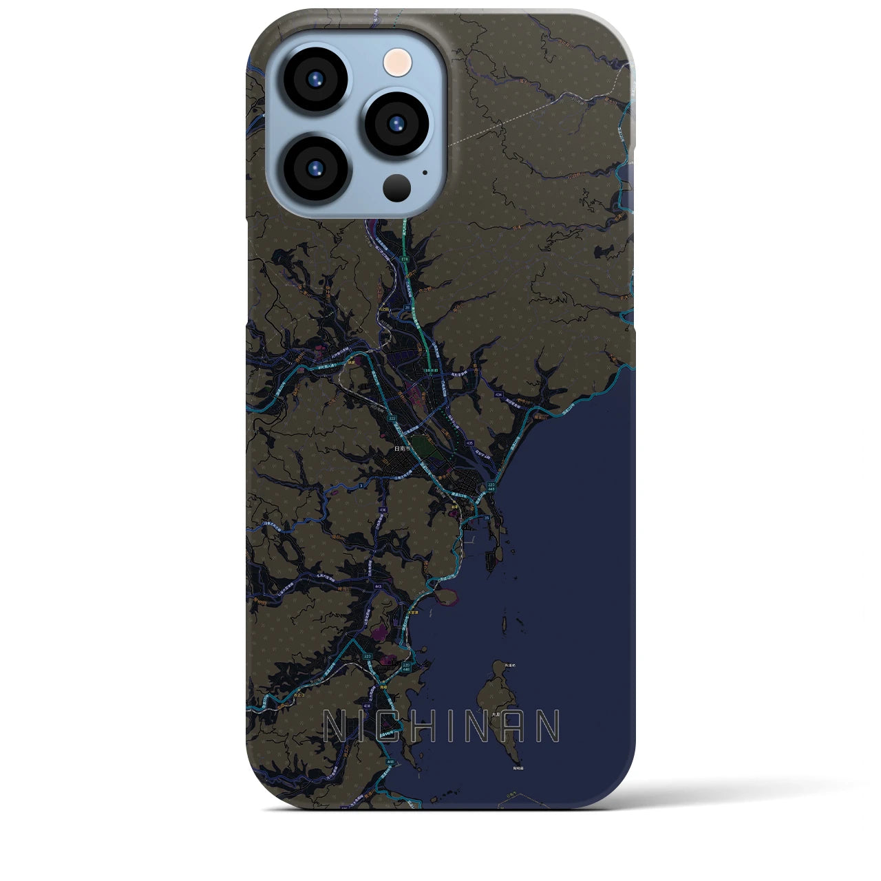 【日南】地図柄iPhoneケース（バックカバータイプ・ブラック）iPhone 13 Pro Max 用