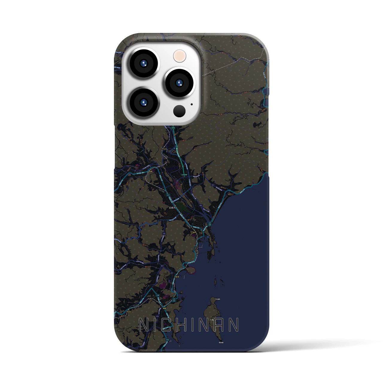 【日南】地図柄iPhoneケース（バックカバータイプ・ブラック）iPhone 13 Pro 用