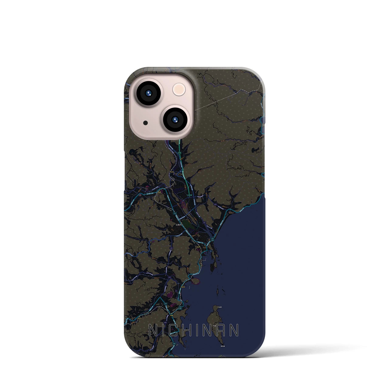 【日南】地図柄iPhoneケース（バックカバータイプ・ブラック）iPhone 13 mini 用