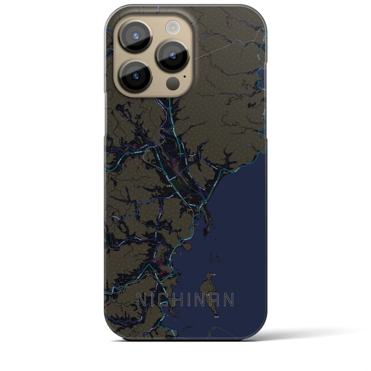 【日南】地図柄iPhoneケース（バックカバータイプ・ブラック）iPhone 14 Pro Max 用
