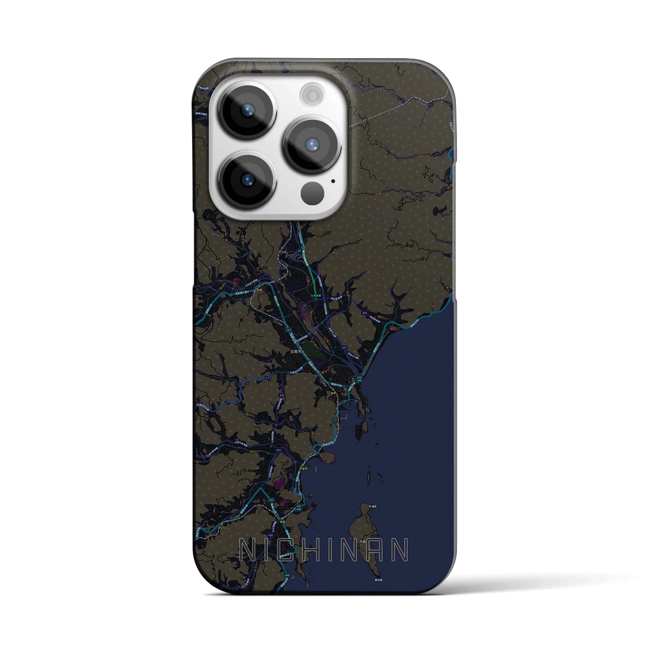 【日南】地図柄iPhoneケース（バックカバータイプ・ブラック）iPhone 14 Pro 用