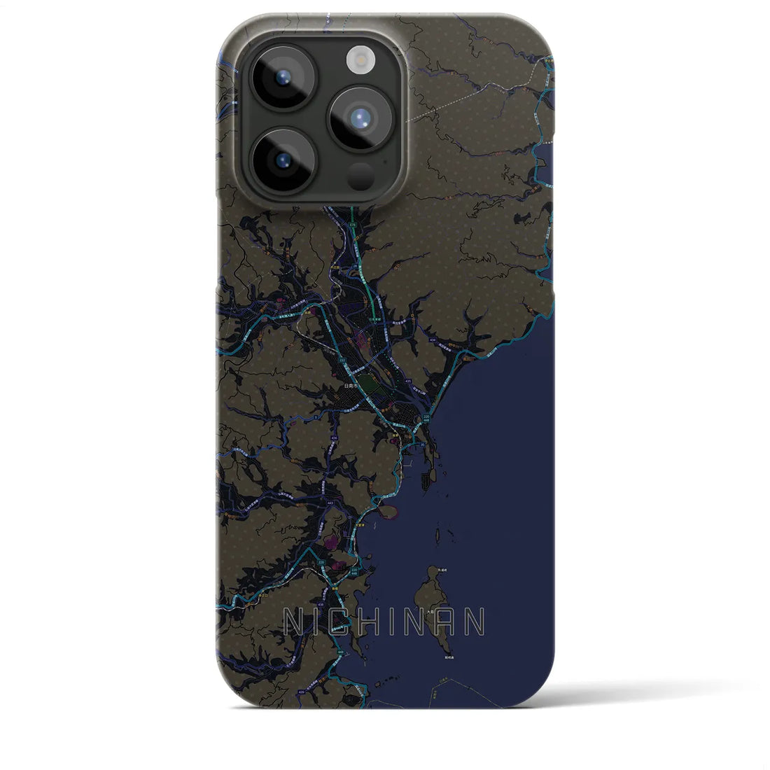 【日南】地図柄iPhoneケース（バックカバータイプ・ブラック）iPhone 15 Pro Max 用