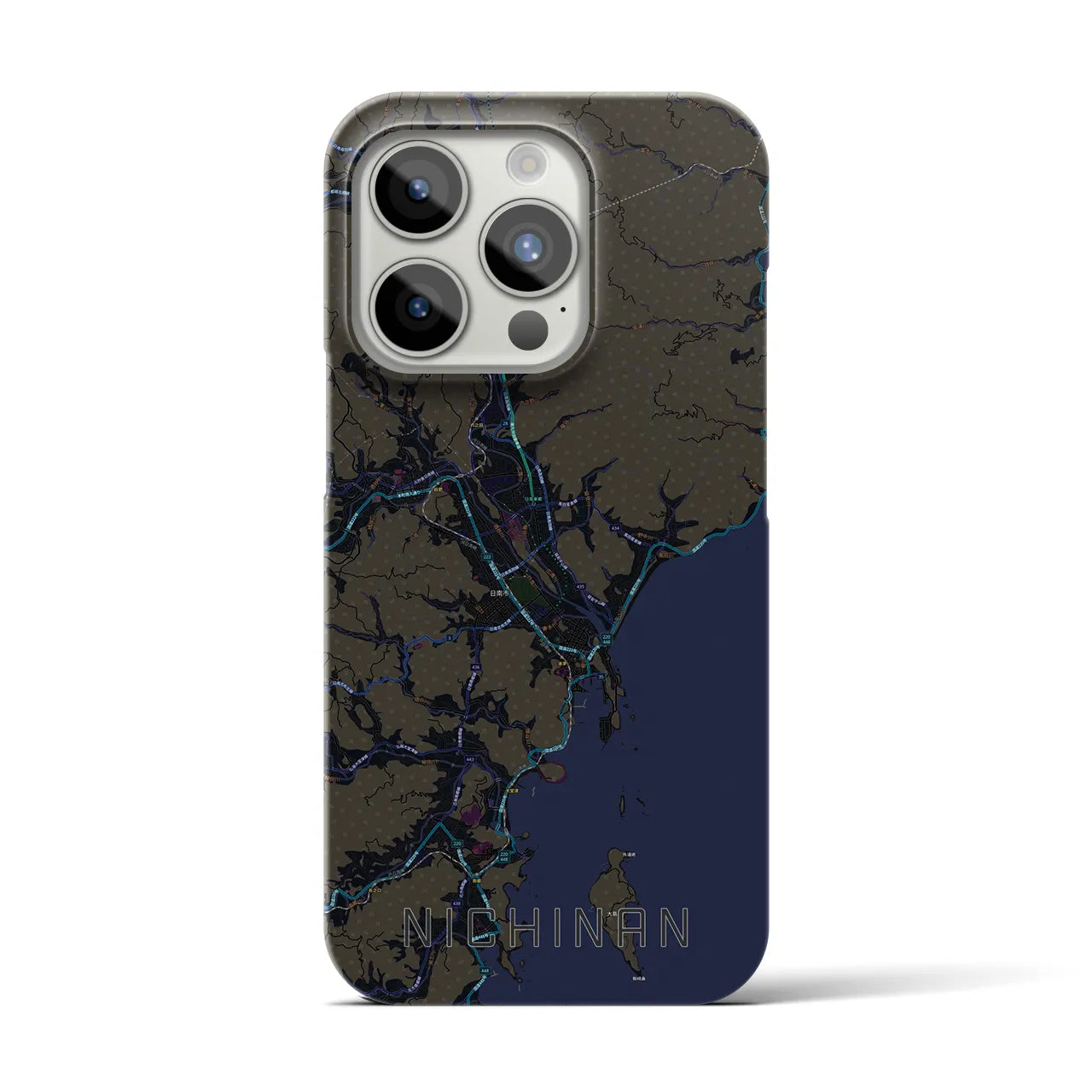 【日南】地図柄iPhoneケース（バックカバータイプ・ブラック）iPhone 15 Pro 用