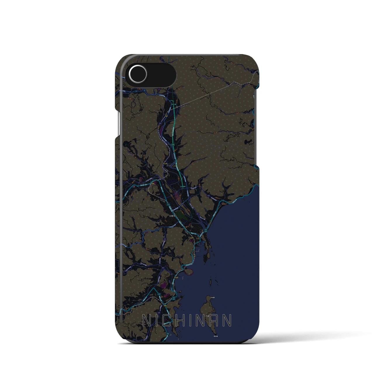 【日南】地図柄iPhoneケース（バックカバータイプ・ブラック）iPhone SE（第3 / 第2世代） / 8 / 7 / 6s / 6 用