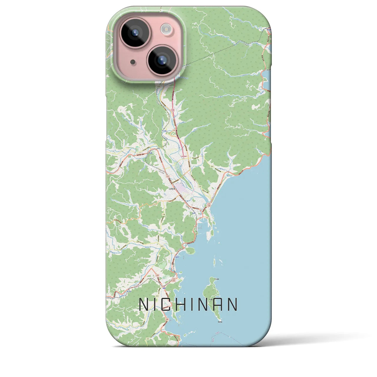 【日南】地図柄iPhoneケース（バックカバータイプ・ナチュラル）iPhone 15 Plus 用