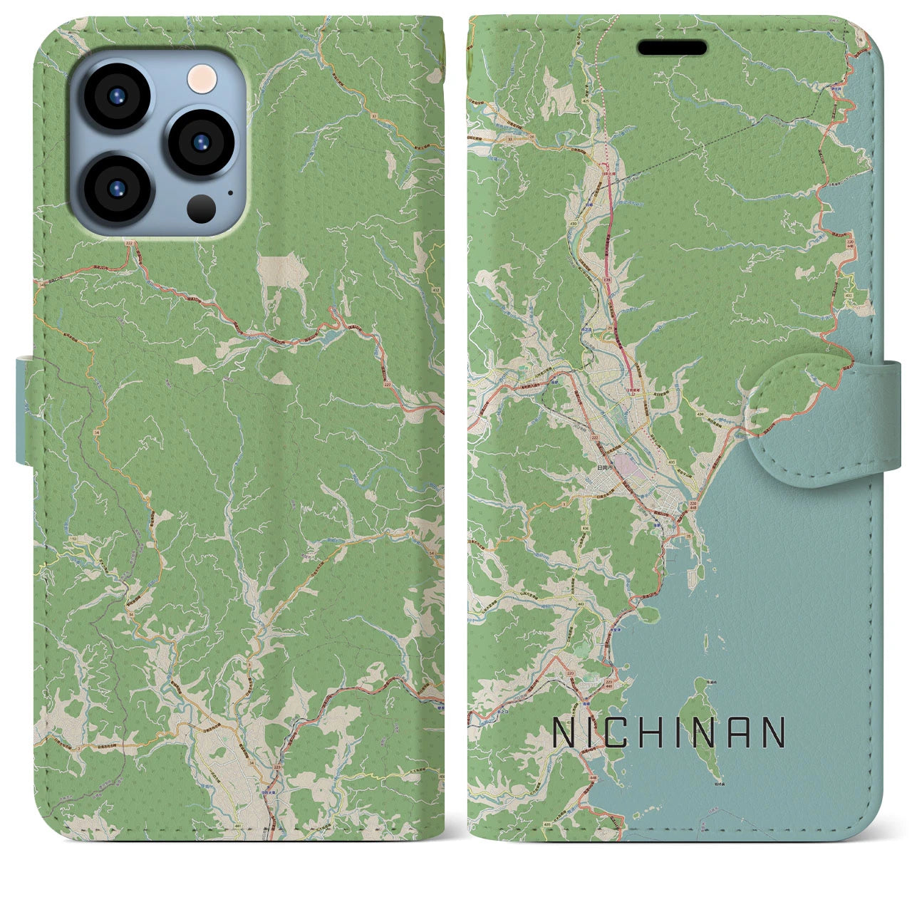【日南】地図柄iPhoneケース（手帳両面タイプ・ナチュラル）iPhone 13 Pro Max 用