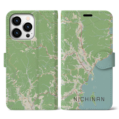 【日南（宮崎県）】地図柄iPhoneケース（手帳タイプ）ナチュラル・iPhone 13 Pro 用