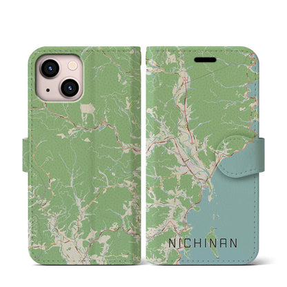 【日南（宮崎県）】地図柄iPhoneケース（手帳タイプ）ナチュラル・iPhone 13 mini 用