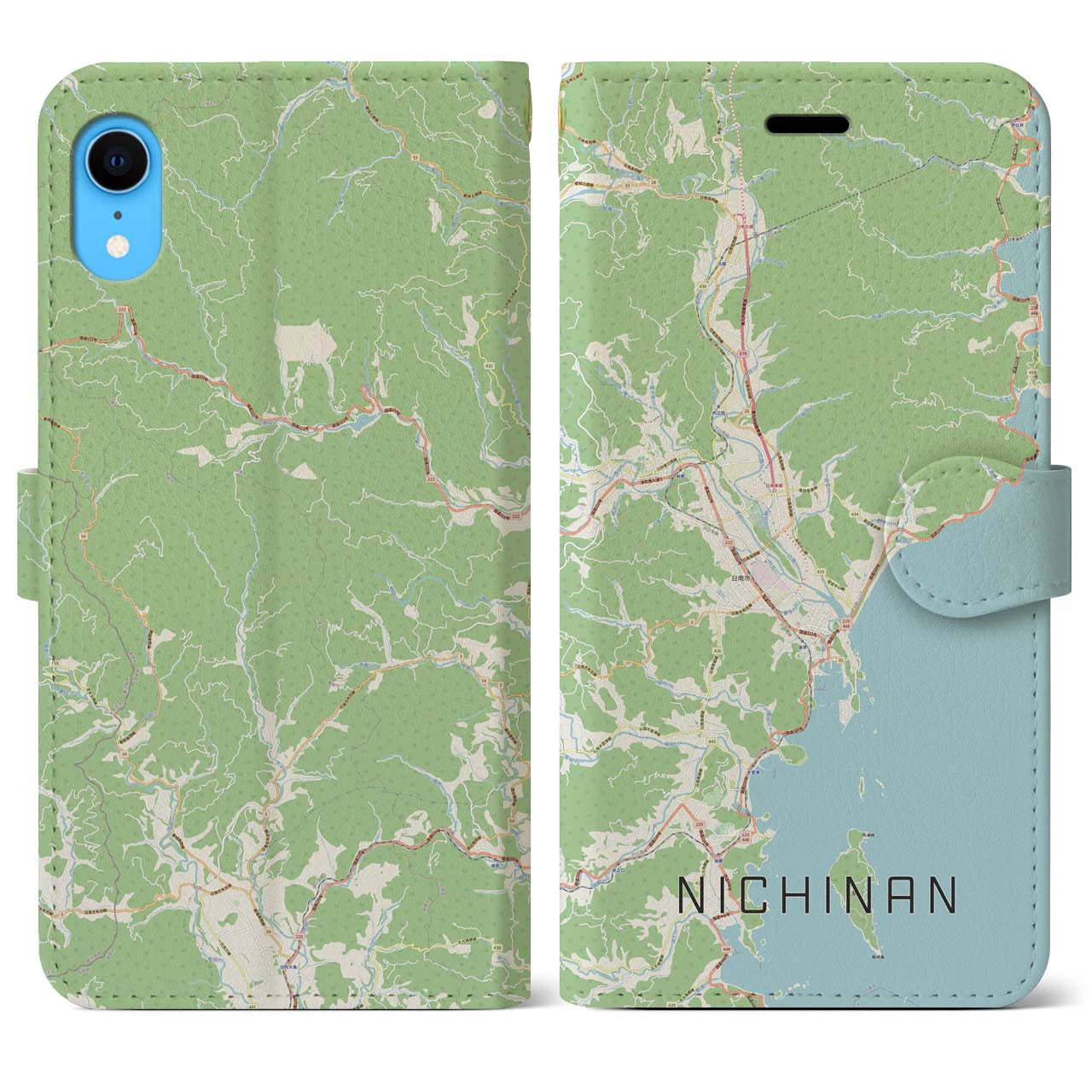 【日南】地図柄iPhoneケース（手帳両面タイプ・ナチュラル）iPhone XR 用