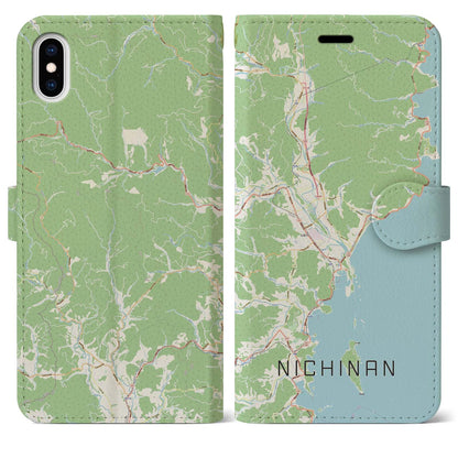 【日南（宮崎県）】地図柄iPhoneケース（手帳タイプ）ナチュラル・iPhone XS Max 用
