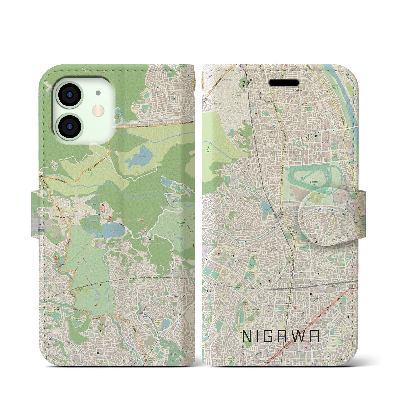 【仁川】地図柄iPhoneケース（手帳両面タイプ・ナチュラル）iPhone 12 mini 用