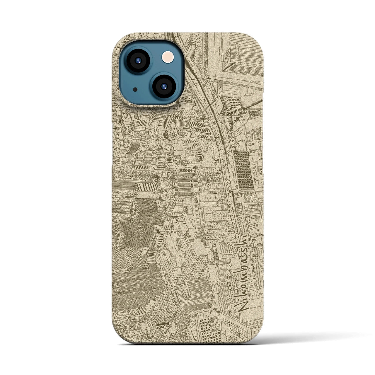 【日本橋（イラスト）】地図柄iPhoneケース（バックカバータイプ・クッキー＆クリーム）iPhone 13 用