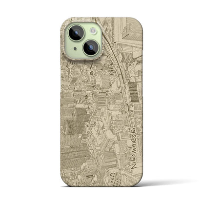 【日本橋（イラスト）】地図柄iPhoneケース（バックカバータイプ・クッキー＆クリーム）iPhone 15 用