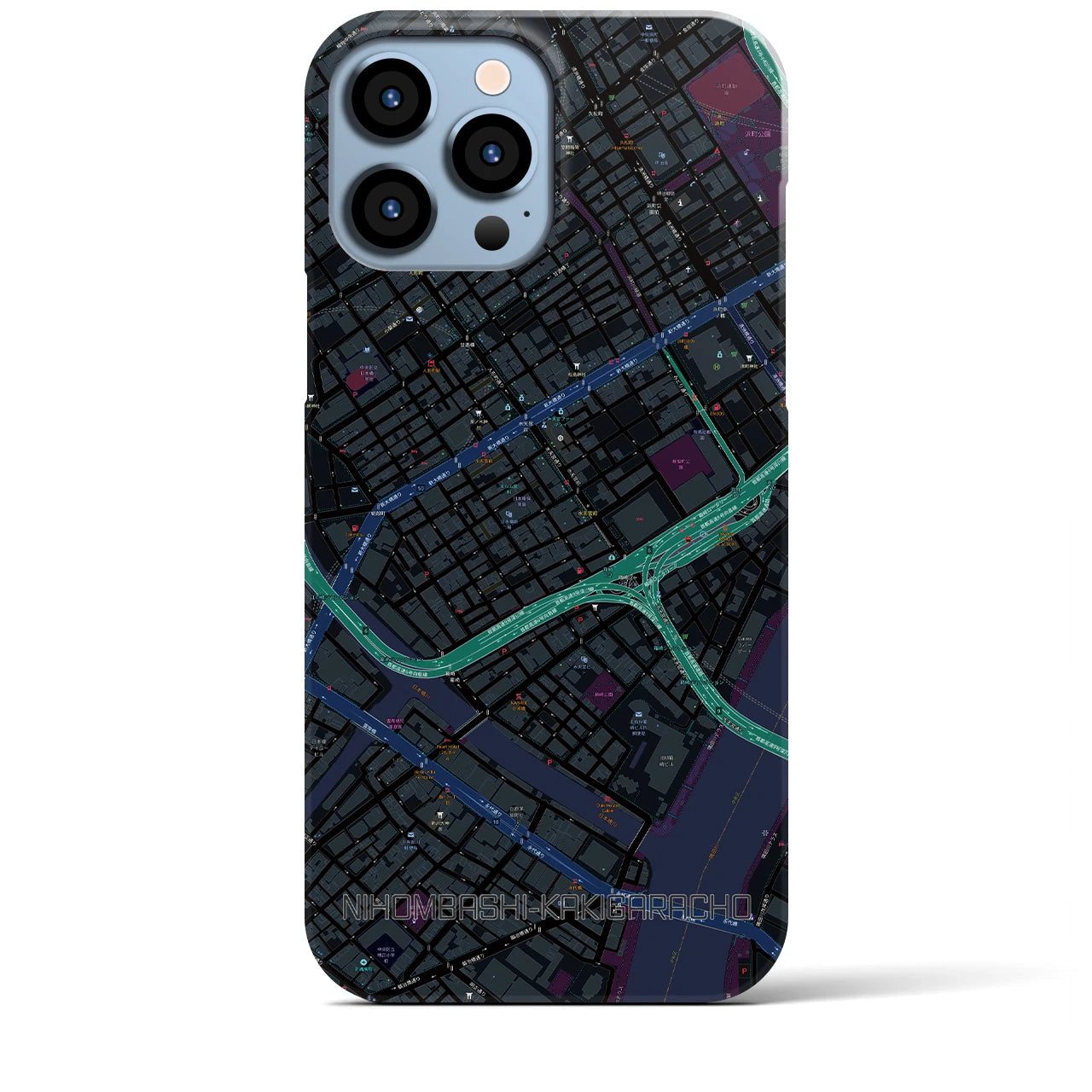 【日本橋蛎殻町】地図柄iPhoneケース（バックカバータイプ・ブラック）iPhone 13 Pro Max 用