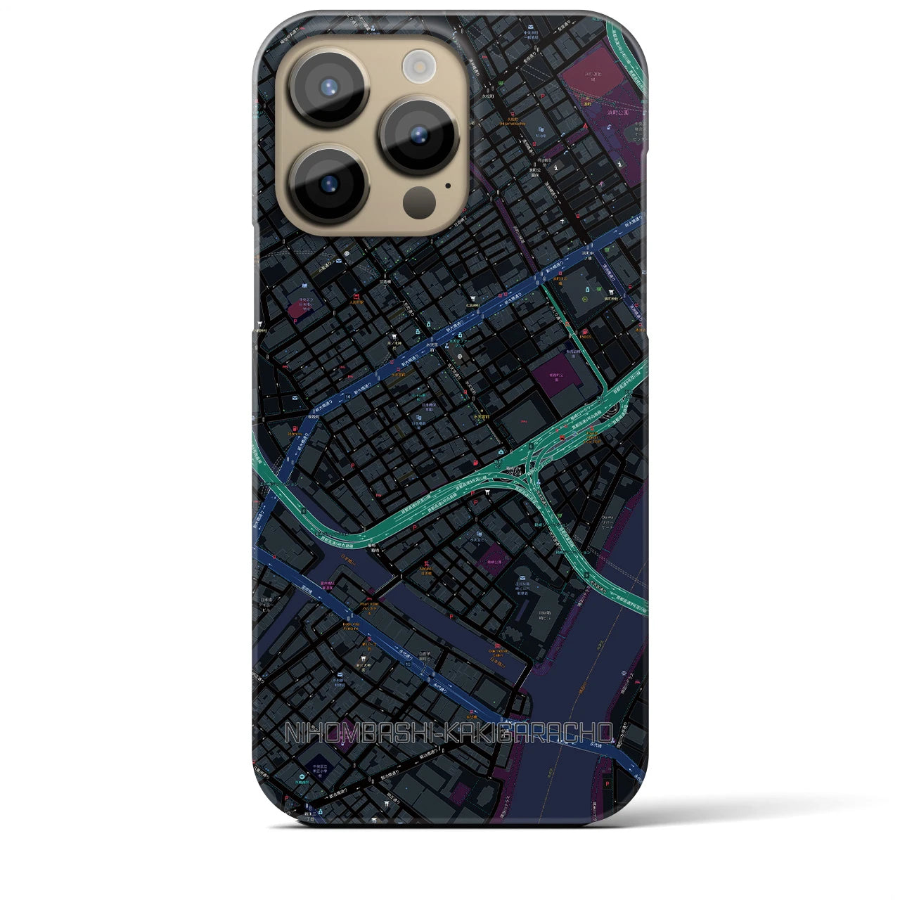 【日本橋蛎殻町】地図柄iPhoneケース（バックカバータイプ・ブラック）iPhone 14 Pro Max 用