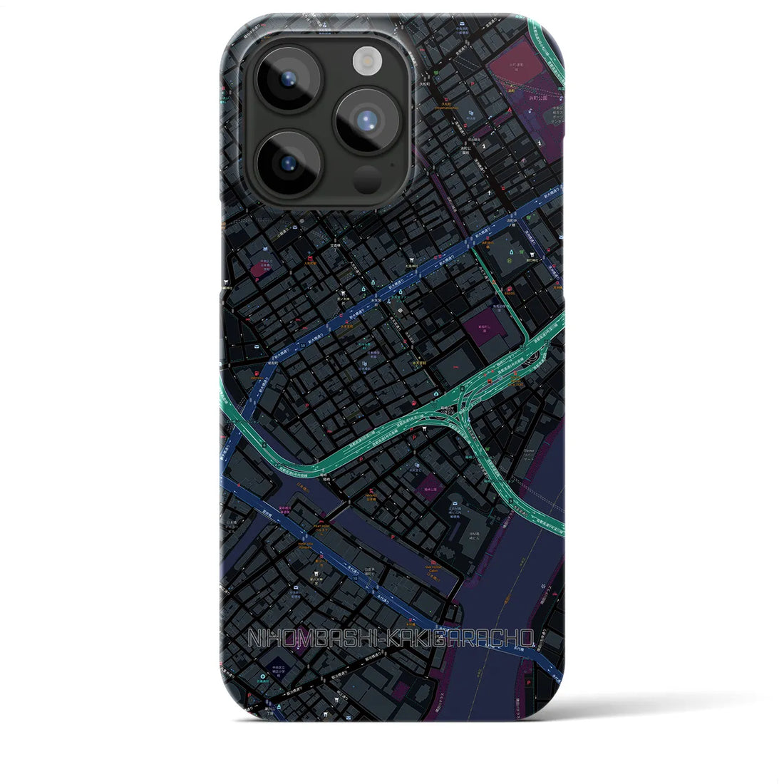 【日本橋蛎殻町】地図柄iPhoneケース（バックカバータイプ・ブラック）iPhone 15 Pro Max 用