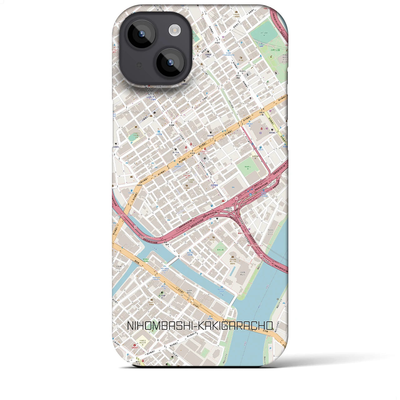 【日本橋蛎殻町】地図柄iPhoneケース（バックカバータイプ・ナチュラル）iPhone 14 Plus 用