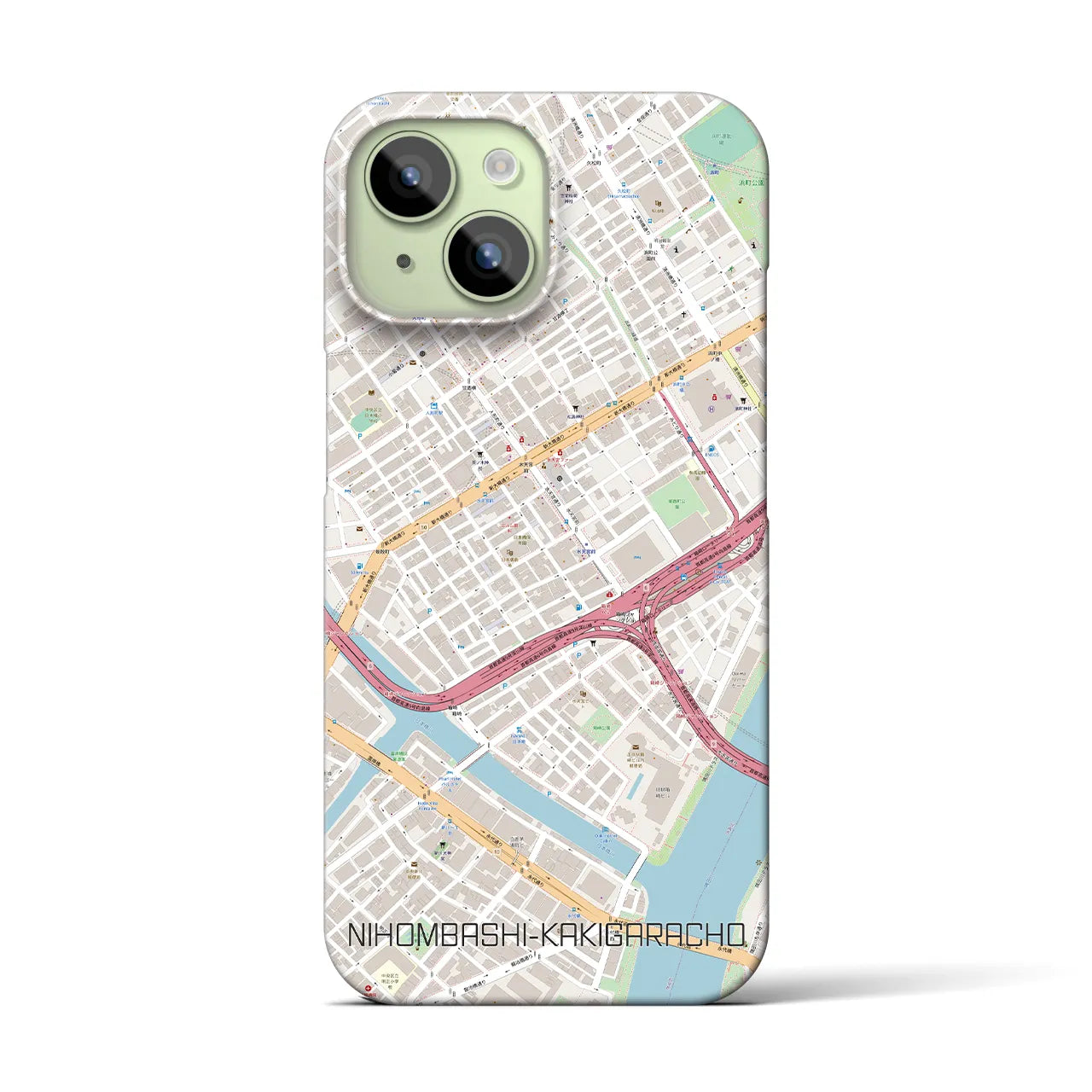 【日本橋蛎殻町】地図柄iPhoneケース（バックカバータイプ・ナチュラル）iPhone 15 用