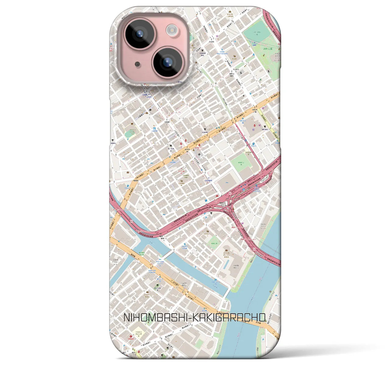 【日本橋蛎殻町】地図柄iPhoneケース（バックカバータイプ・ナチュラル）iPhone 15 Plus 用