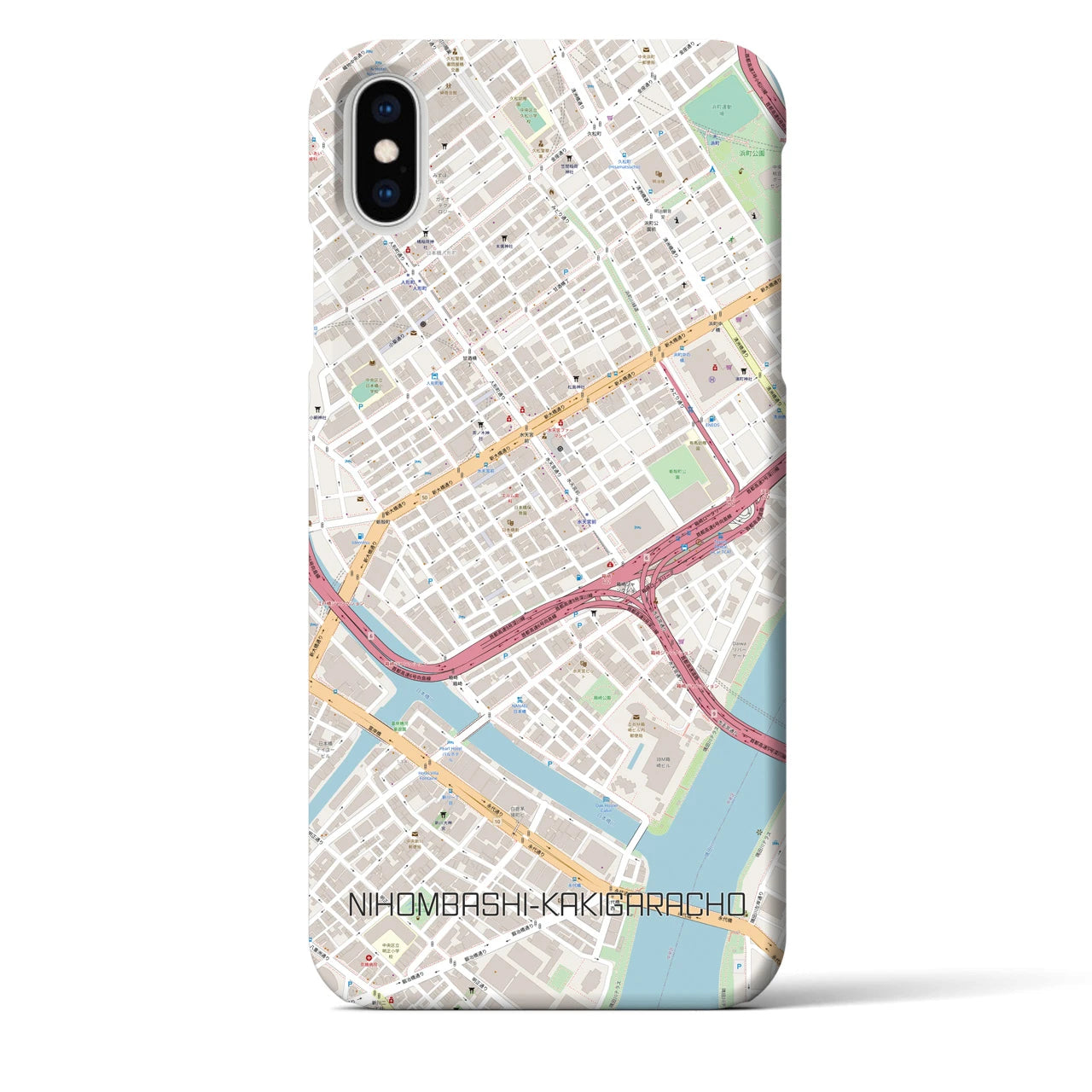 【日本橋蛎殻町】地図柄iPhoneケース（バックカバータイプ・ナチュラル）iPhone XS Max 用