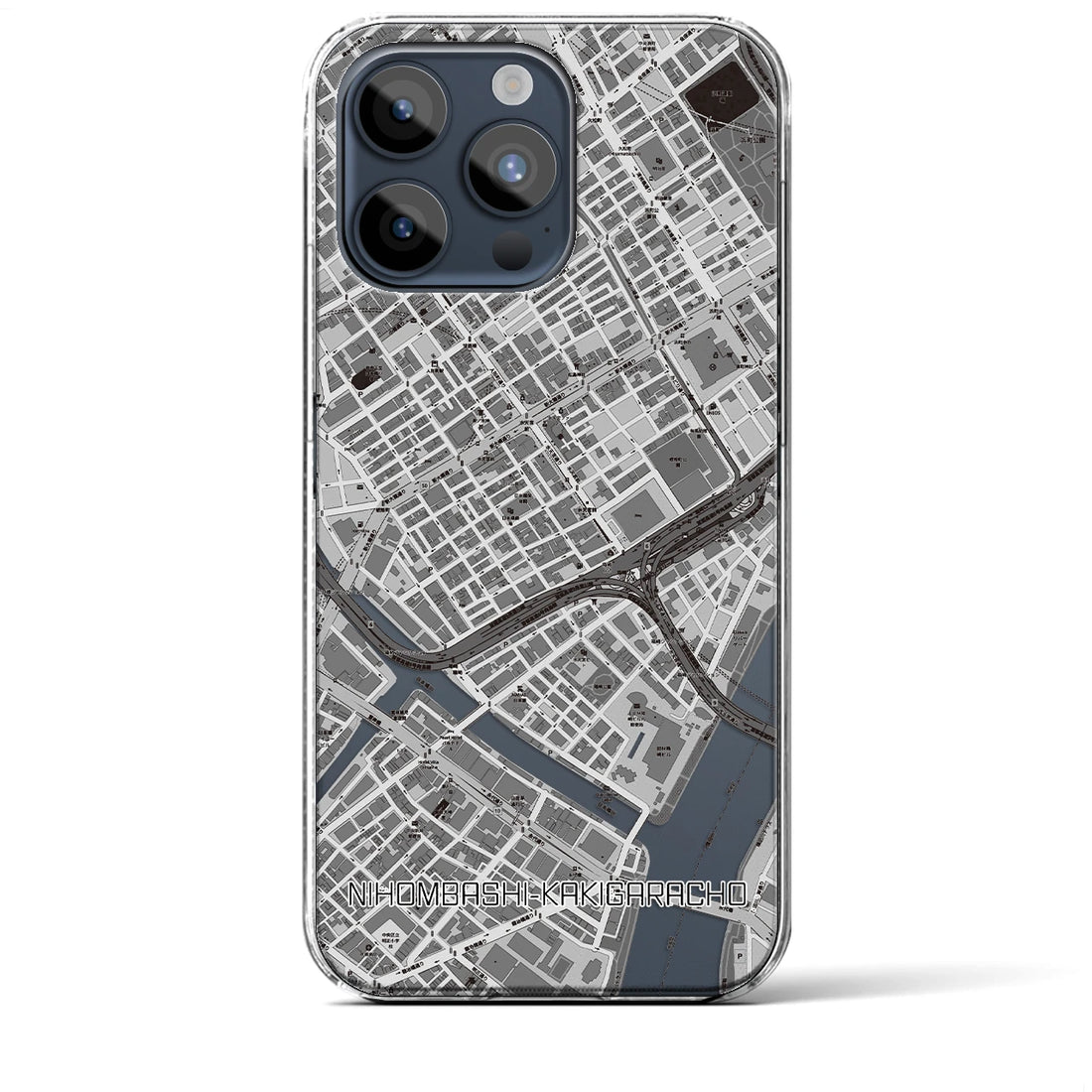 【日本橋蛎殻町】地図柄iPhoneケース（クリアタイプ・モノトーン）iPhone 15 Pro Max 用