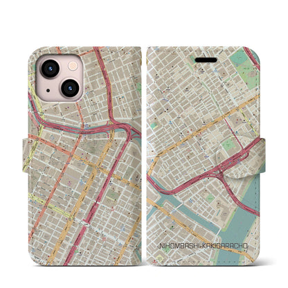 【日本橋蛎殻町（東京都）】地図柄iPhoneケース（手帳タイプ）ナチュラル・iPhone 13 mini 用