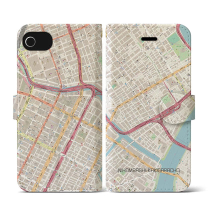 【日本橋蛎殻町（東京都）】地図柄iPhoneケース（手帳タイプ）ナチュラル・iPhone SE（第3 / 第2世代） / 8 / 7 / 6s / 6 用