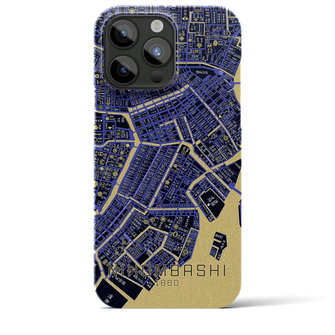 【日本橋1860】地図柄iPhoneケース（バックカバータイプ・ブラック）iPhone 15 Pro Max 用