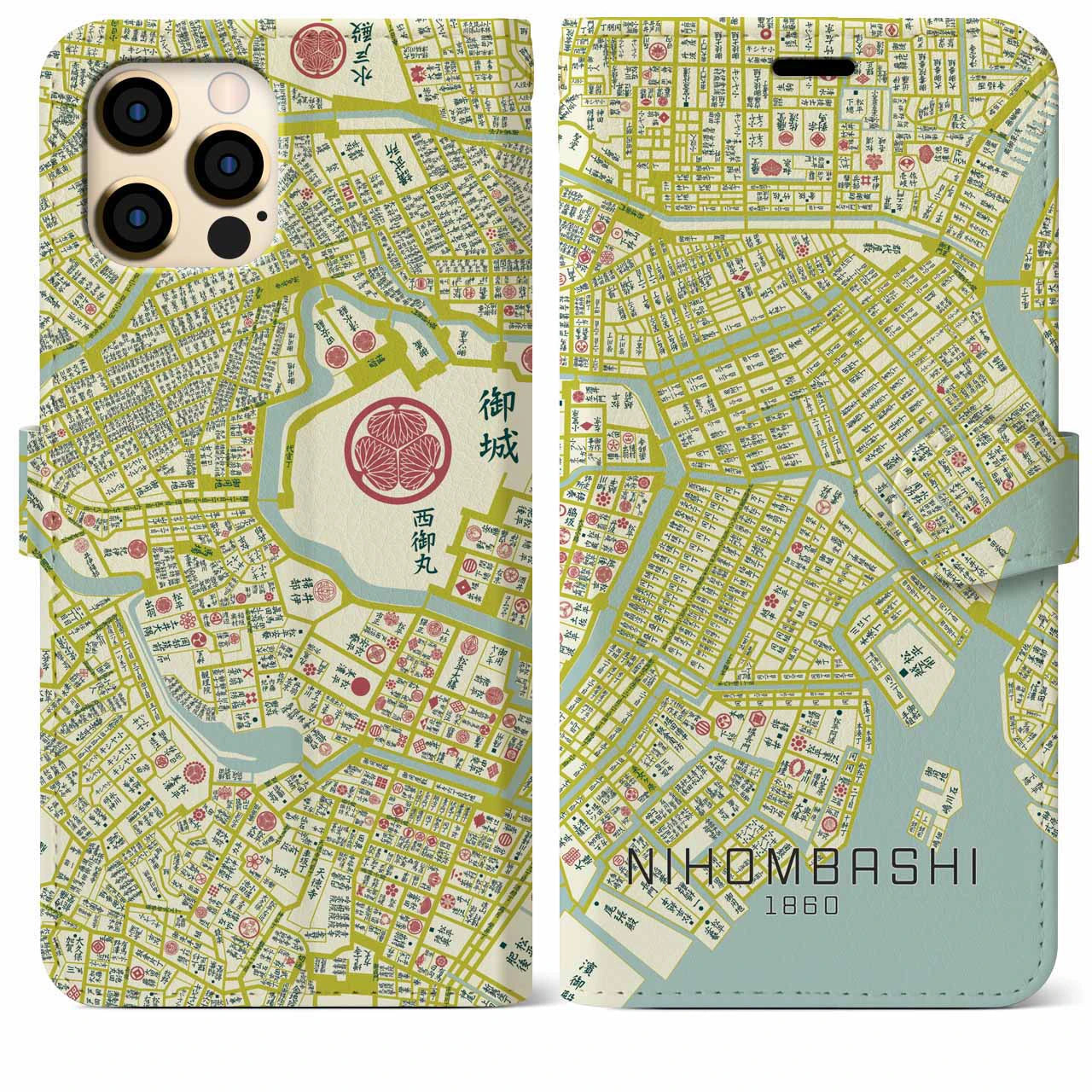 【日本橋1860】地図柄iPhoneケース（手帳両面タイプ・ナチュラル）iPhone 12 Pro Max 用