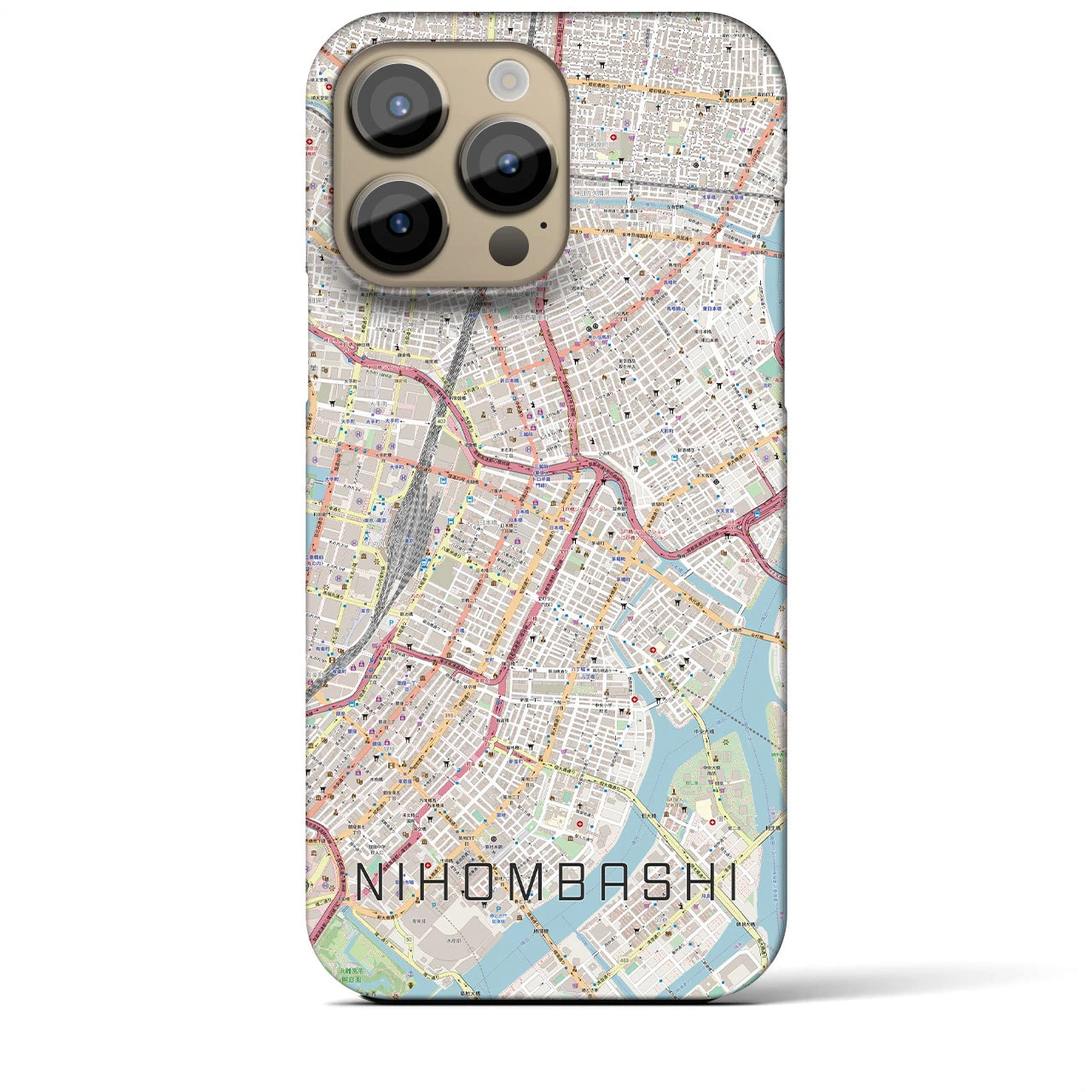 【日本橋】地図柄iPhoneケース（バックカバータイプ・ナチュラル）iPhone 14 Pro Max 用