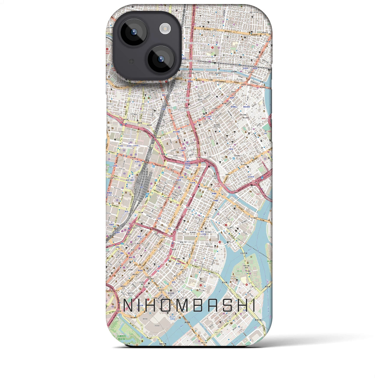 【日本橋】地図柄iPhoneケース（バックカバータイプ・ナチュラル）iPhone 14 Plus 用