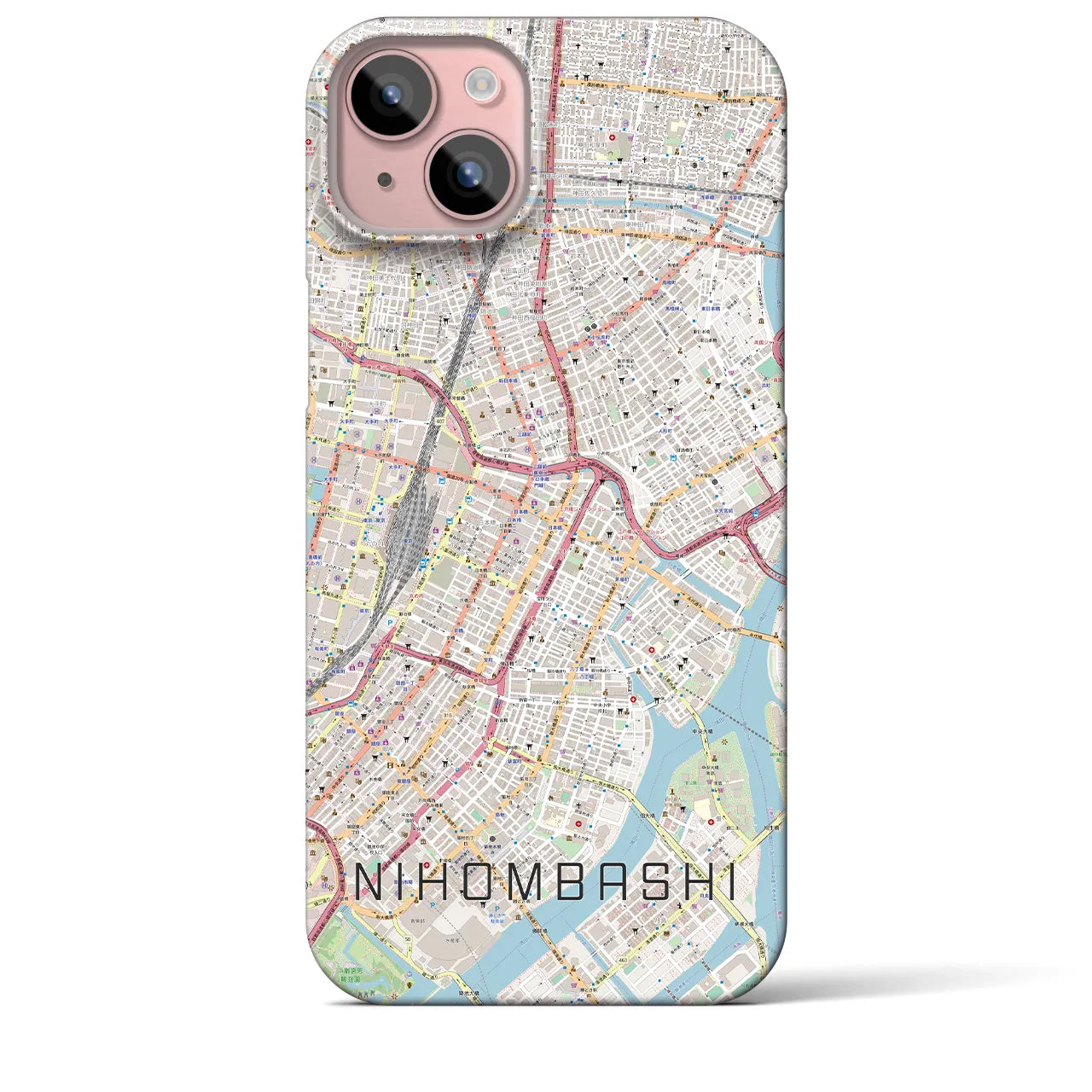 【日本橋】地図柄iPhoneケース（バックカバータイプ・ナチュラル）iPhone 15 Plus 用