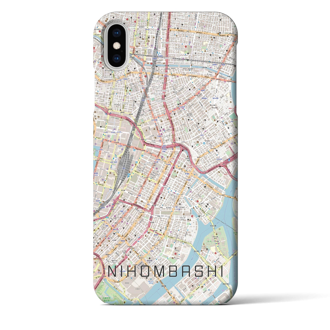 【日本橋】地図柄iPhoneケース（バックカバータイプ・ナチュラル）iPhone XS Max 用