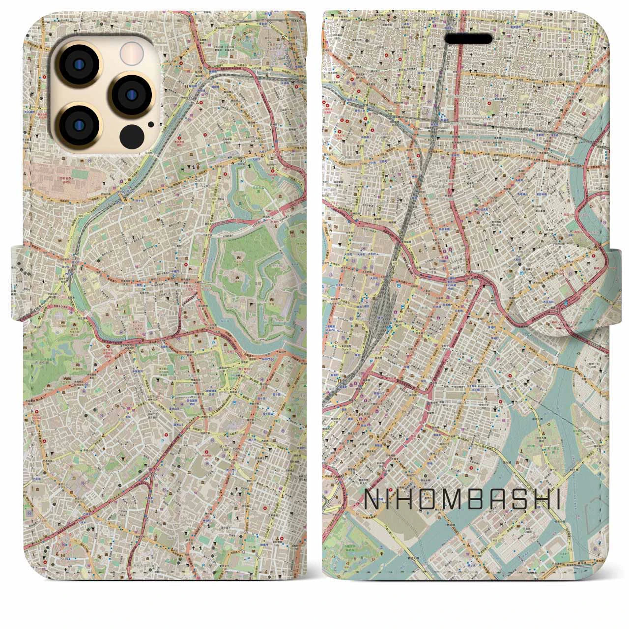 【日本橋】地図柄iPhoneケース（手帳両面タイプ・ナチュラル）iPhone 12 Pro Max 用