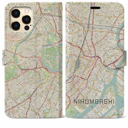 【日本橋（東京都）】地図柄iPhoneケース（手帳タイプ）ナチュラル・iPhone 12 Pro Max 用