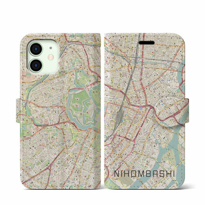 【日本橋（東京都）】地図柄iPhoneケース（手帳タイプ）ナチュラル・iPhone 12 mini 用