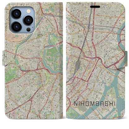 【日本橋（東京都）】地図柄iPhoneケース（手帳タイプ）ナチュラル・iPhone 13 Pro Max 用