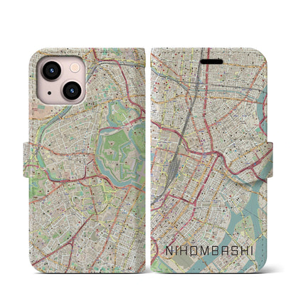 【日本橋（東京都）】地図柄iPhoneケース（手帳タイプ）ナチュラル・iPhone 13 mini 用