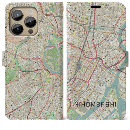 【日本橋（東京都）】地図柄iPhoneケース（手帳タイプ）ナチュラル・iPhone 14 Pro Max 用