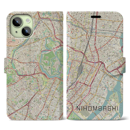 【日本橋（東京都）】地図柄iPhoneケース（手帳タイプ）ナチュラル・iPhone 15 用