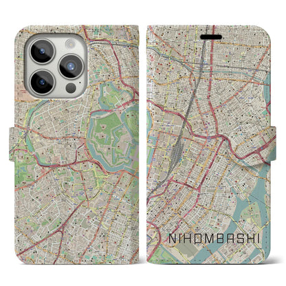 【日本橋（東京都）】地図柄iPhoneケース（手帳タイプ）ナチュラル・iPhone 15 Pro 用