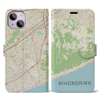 【日本平（静岡県）】地図柄iPhoneケース（手帳タイプ）ナチュラル・iPhone 14 用
