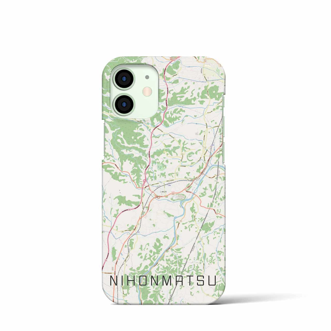 【二本松】地図柄iPhoneケース（バックカバータイプ・ナチュラル）iPhone 12 mini 用
