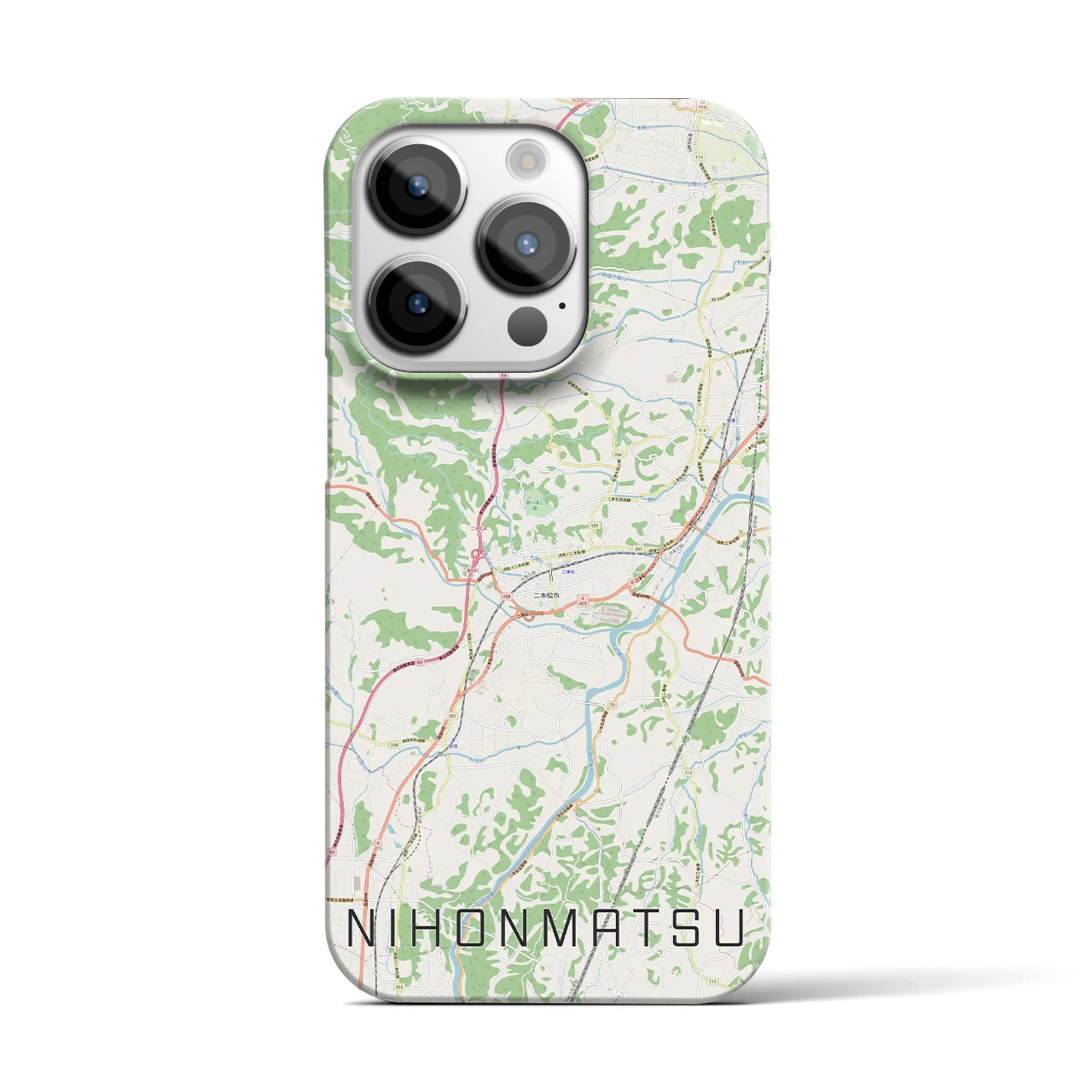 【二本松】地図柄iPhoneケース（バックカバータイプ・ナチュラル）iPhone 14 Pro 用
