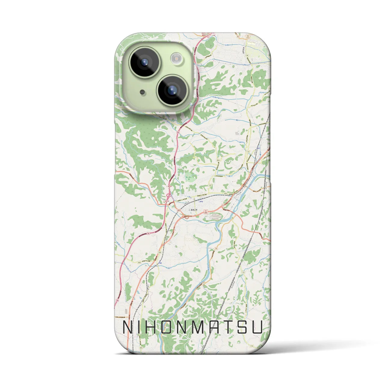 【二本松】地図柄iPhoneケース（バックカバータイプ・ナチュラル）iPhone 15 用