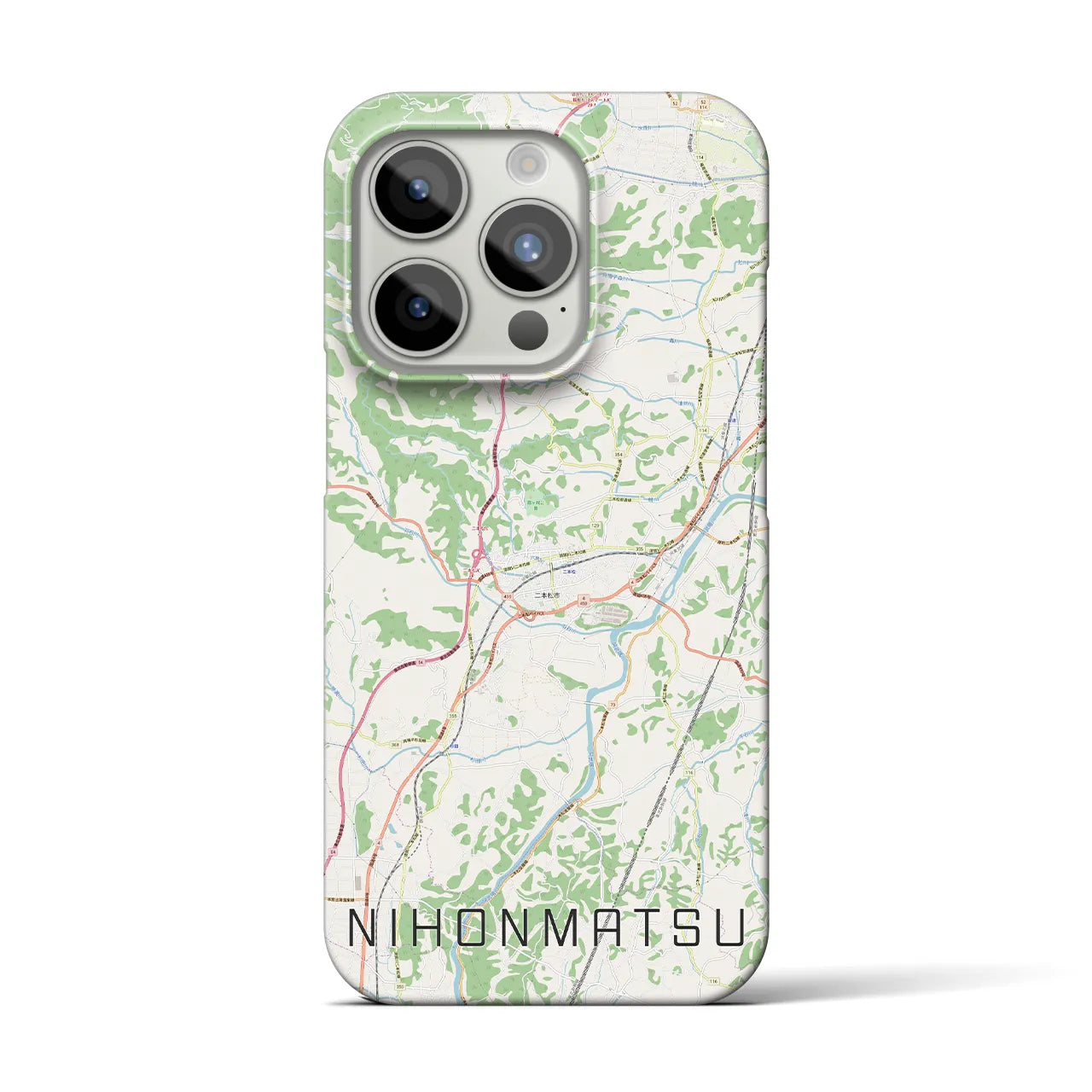 【二本松】地図柄iPhoneケース（バックカバータイプ・ナチュラル）iPhone 15 Pro 用