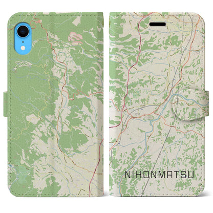 【二本松（福島県）】地図柄iPhoneケース（手帳タイプ）ナチュラル・iPhone XR 用